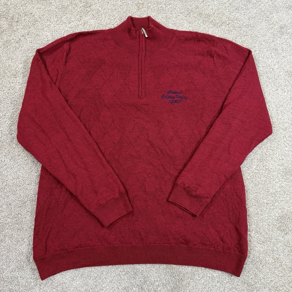 Glenmuir 1/4 Zip Sweater XL Red Merino Wool Argyle Golf Logo Pullover Knit‎